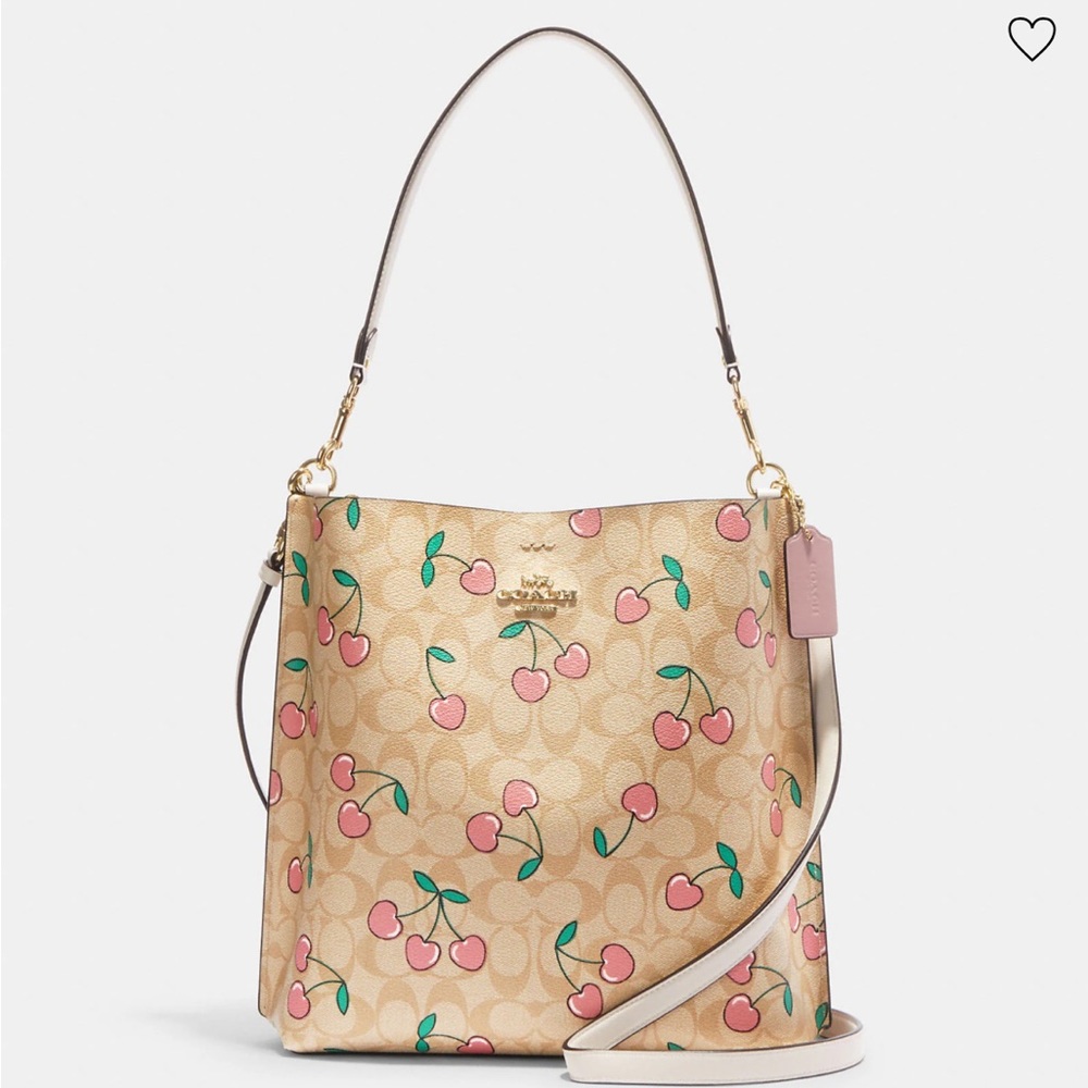 Mollie Bucket Bag In Signature Canvas With Heart Cherry Print